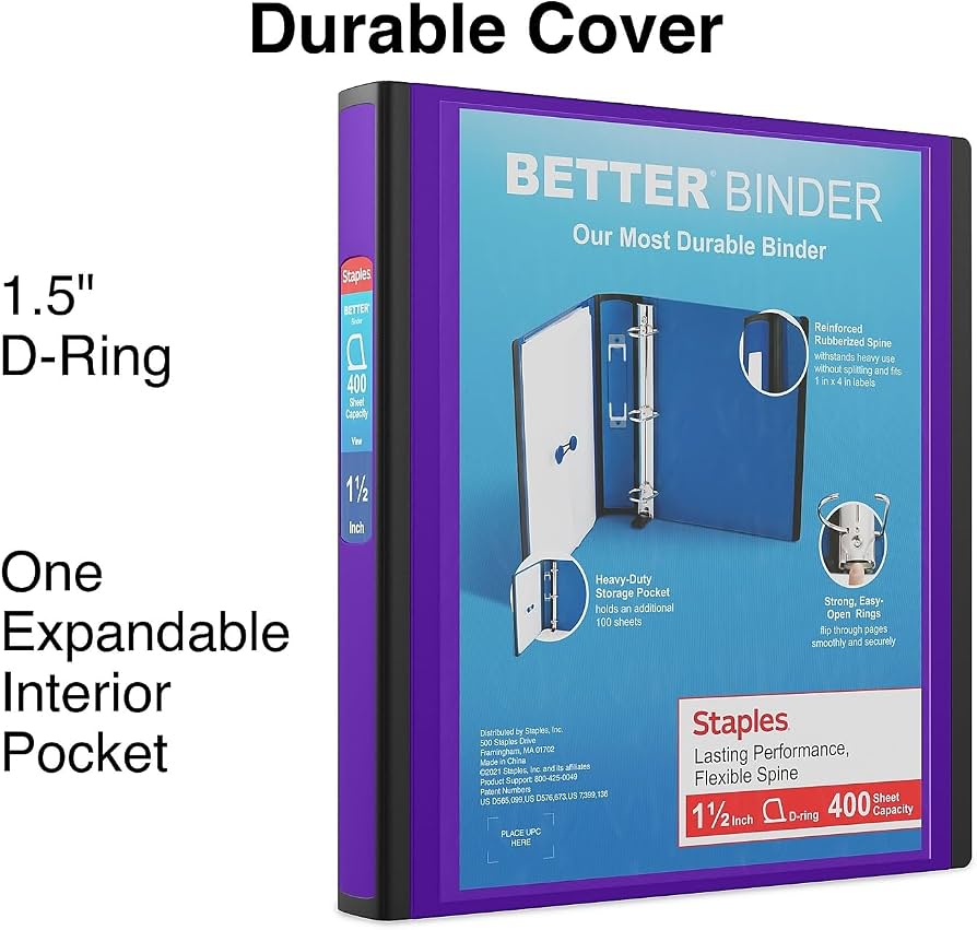 staples card binder Amazon.com : Staples Better 1.5-Inch 3-Ring Binder, Purple – Heavy-Duty  Binder for School & Office Organization : Office Products