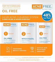 Acne Free 3 Step 24 Hour Acne Treatment Kit - Clearing System W Oil Free Acne Cleanser, Witch Hazel Toner, & Oil Free Acne Lotion - Acne Solution W/ Benzoyl Peroxide for Teens and Adults - Original