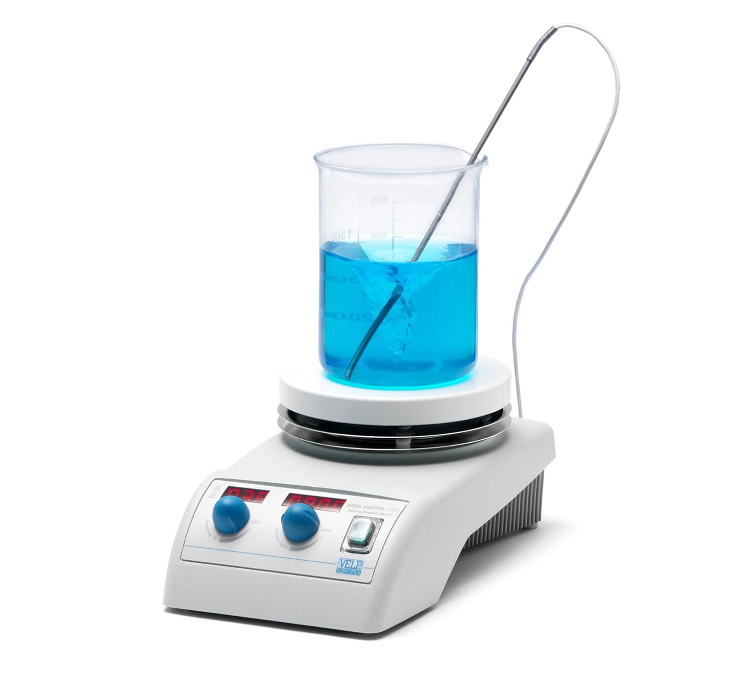 Velp SA20510411 AREX Digital Aluminum Hot Plate Stirrer with Probe Package, Epoxy Painted Aluminum Structure, 6.5" Width, 4.5" Height, 11" Depth, 115V/50-60 Hz