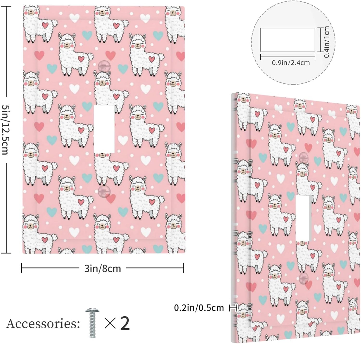 Light Switch Cover Plate Cartoon Llamas Heart Dot Pink 1 Gang Single Toggle Decorative Switch Plates Wall Plates Electrical Faceplate for Bathroom Bedroom Decor