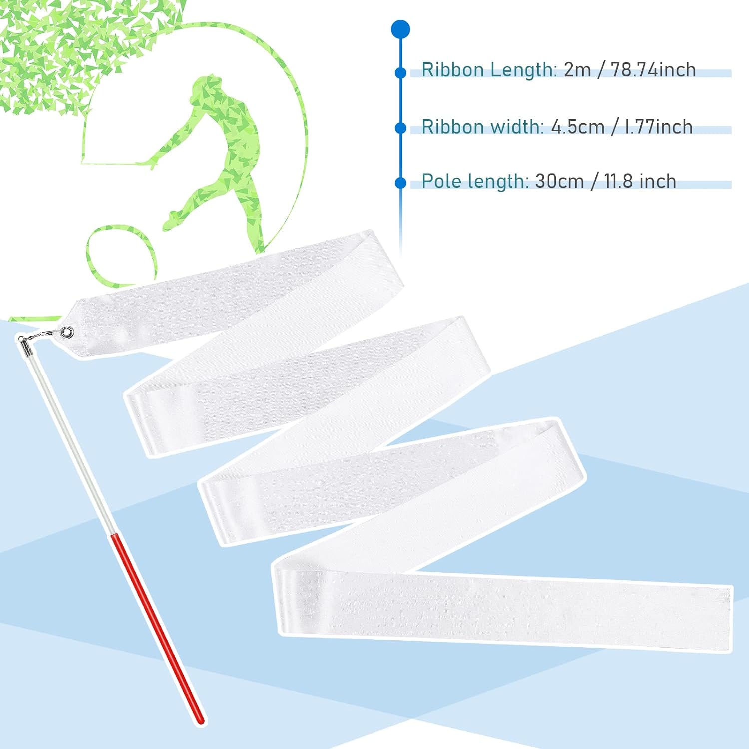 HyDren White Dance Ribbons Gymnastics Ribbon Dancer Wand Rhythmic Dancing Streamers Twirling Baton for Adults Talent Shows Artistic Dancing