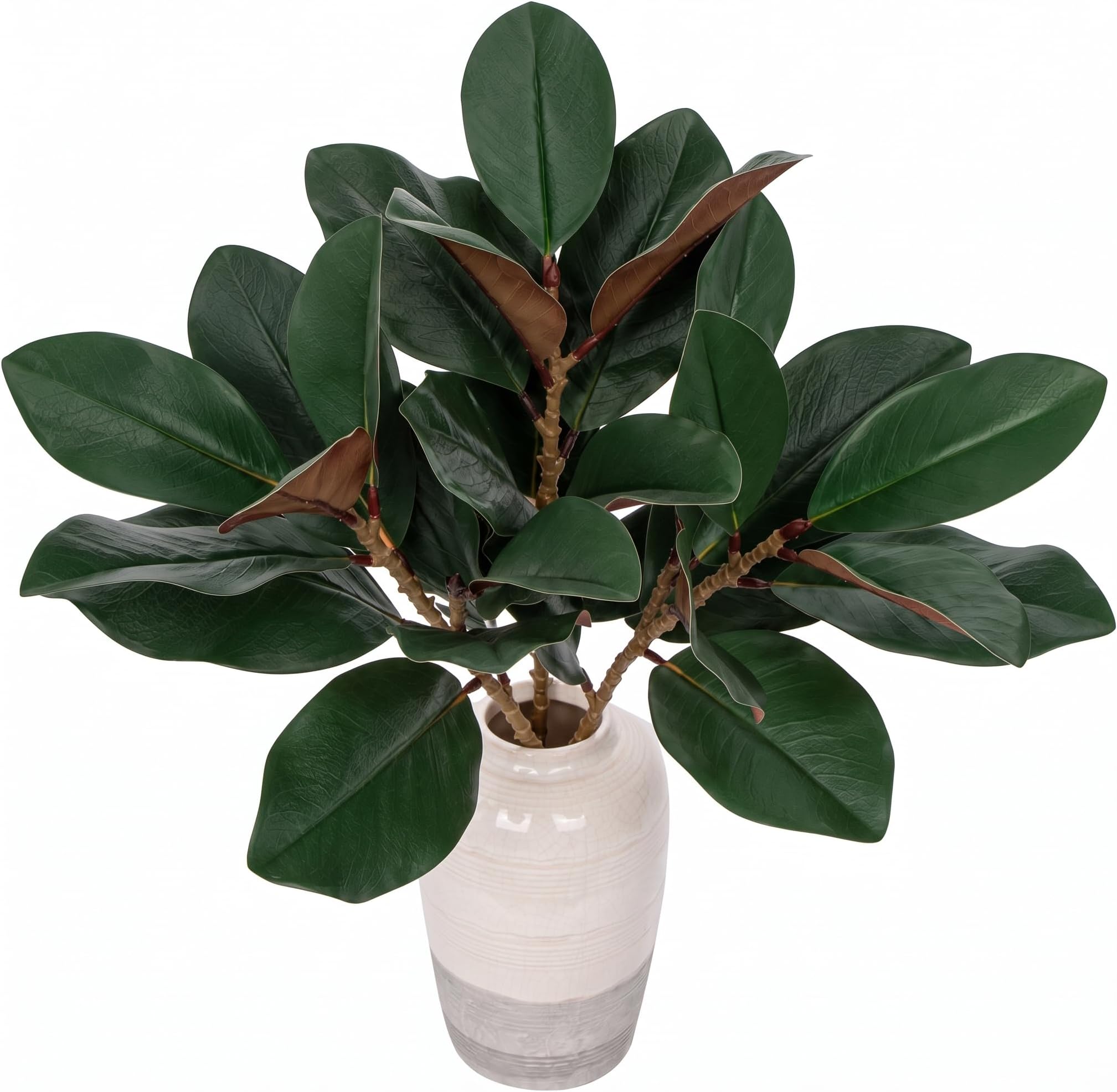 Briful 3PACK Faux Magnolia Leaf Stems for Vase, 22in, Green Brown