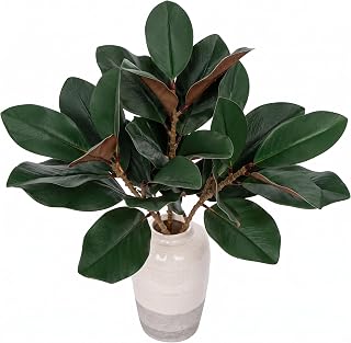 Briful 3PACK Faux Magnolia Leaf Stems for Vase, 22in, Green Brown