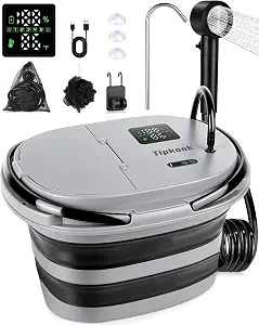 Integrated Camping Shower with 20L Foldable Bucket and 13000mAh Battery