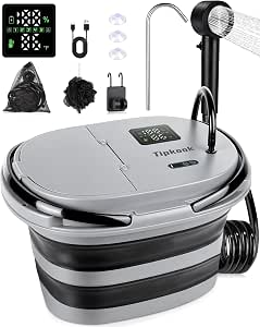 Integrated Camping Shower with 20L Foldable Bucket and 13000mAh Battery