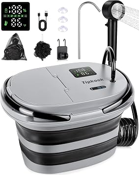 Integrated Camping Shower with 20L Foldable Bucket,13000mAh Portable Shower