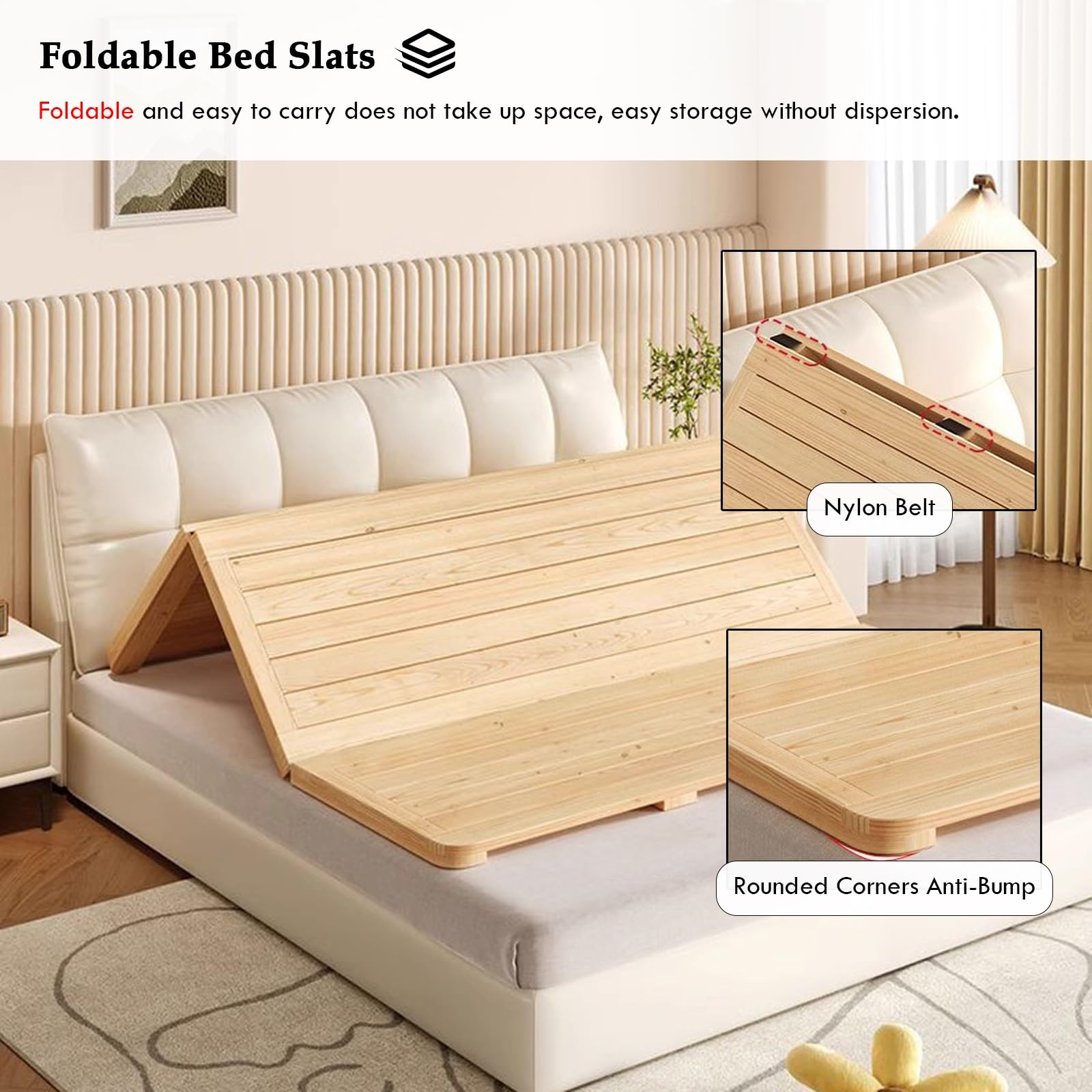 ポータブル折りたたみベッドフレーム、木製スラットサポートボード