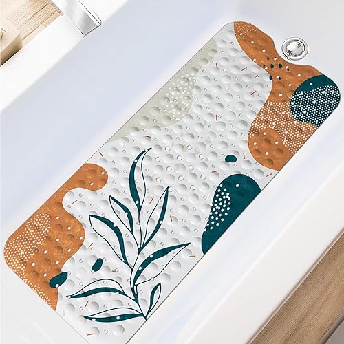Miniatura 7 de Lnond Tapete para bañera antideslizante, bohemio extra largo de 40 x 16 pulgadas, tapete antideslizante para bañera, tapete de ducha abstracto de