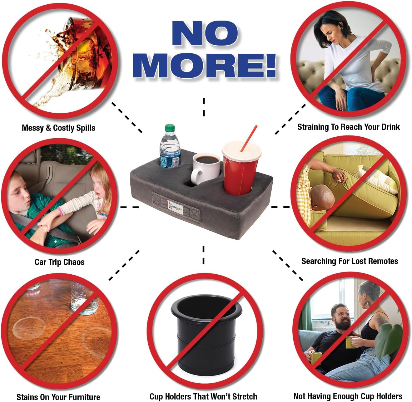 Cup Cozy Pillow (Gray) *As Seen on TV*-The World's Best Cup Holder! Keep Your Drinks Close and Prevent Spills. Use it Anywhere-Couch, Floor, Bed, Man cave, car, RV, Park, Beach and More!