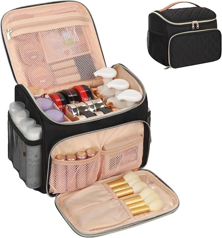 Necessaire de maquiagem CUBETASTIC com vários compartimentos e divisórias removíveis, Black Rhombus
