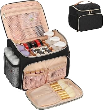 CUBETASTIC Travel Makeup Bag, Large Makeup Case Organizer, Cosmetic Storage | Multi-Pockets, Separate Makeup Brush Compartment, Premiun Metal Two Way Zipper, Portable Handle, Breathable Mesh