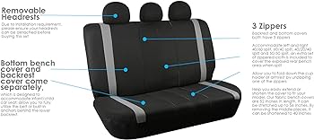 FH Group Coprisedile posteriore per auto, tessuto grigio, universale