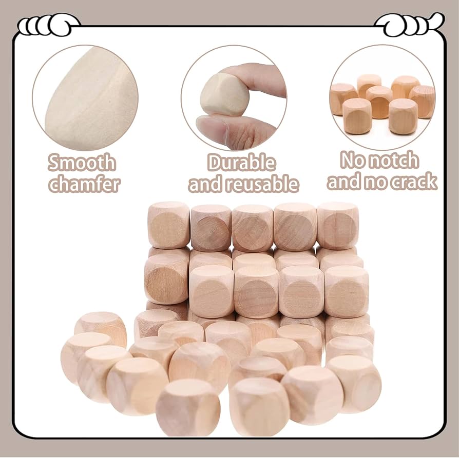 10 Stück Holzwürfel Blanko - 1,8 Cm, 6-seitig, Mit Runden Ecken, Für DIY & Spiele