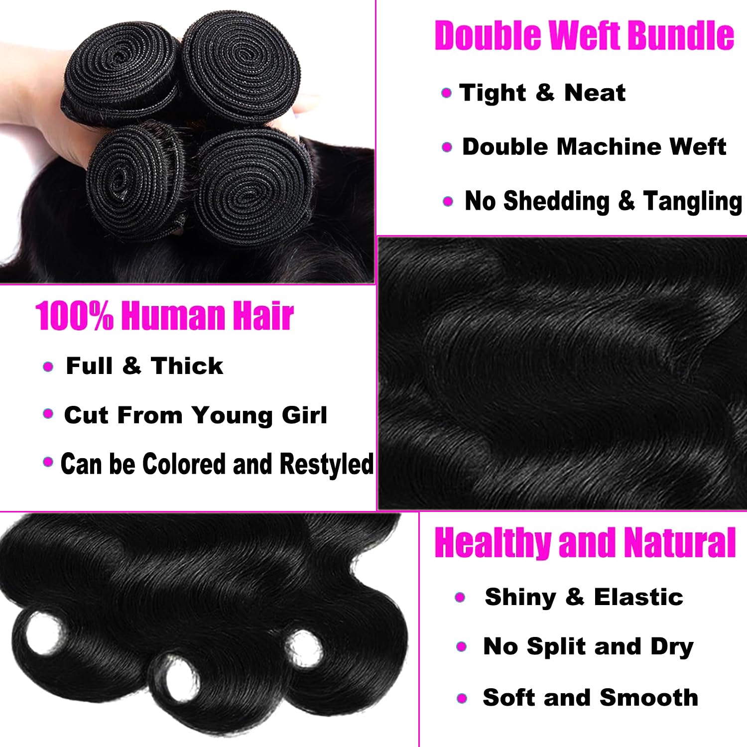 12A Human Hair Bundles with Closure Body Wave 3 Bundles with Closure 100% Unprocessed Brazilian Virgin Human Hair Extensions Free Part Raw Hair Bundles Double Weft (14 16 18 +12IN)