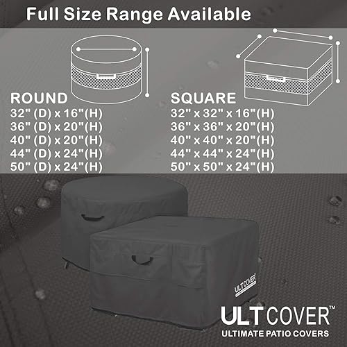 Vista 3 de ULTCOVER Funda para Mesa de Fogata de Patio Redonda de 32 Pulgadas Impermeable para Exteriores Funda para Fogón, Negro