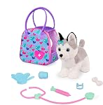 Pucci Pals Plush Husky Vet Care Carrier Playset, Ensemble de chiens farcis, Pet 8-piece en peluche, serti de stéthoscope, seringue, moulage, bandage, cône et os pour jouer de factices, 2+ Années