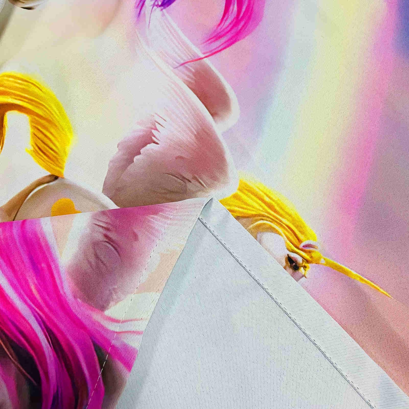 ANHOPE Rideau Occultant Rainbow Licorne Fleur Tenture Opaque à Oeillets Draperies Intérieurs Lot de 2 Rideau Thermique Isolant pour Maison Chambre Salon Fenetre L 140 x H 240 cm
