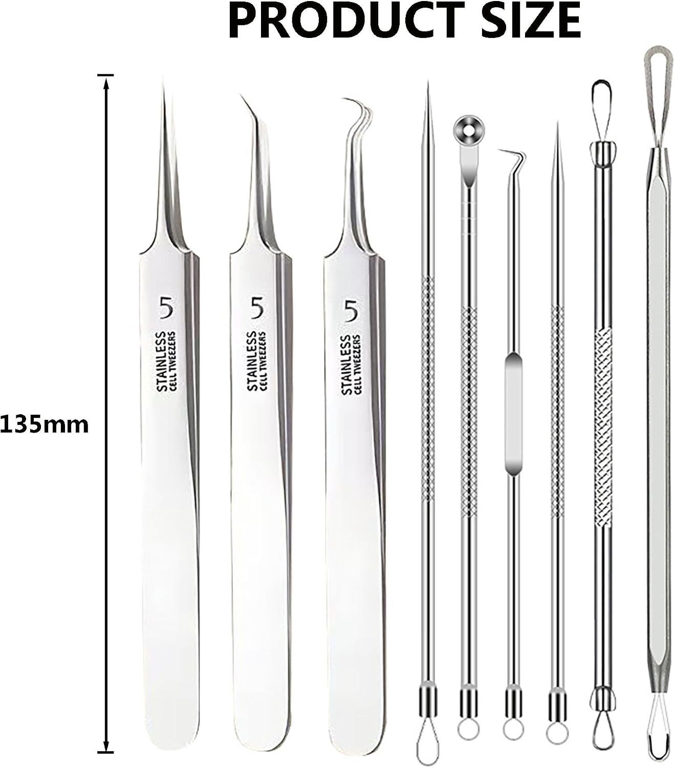 11 Pcs Blackhead Remover Tool Kit, Professional Stainless Steel Pimple Popper & Acne Extractor Set, Ultra Sharp Tweezers for Precise Blemish & Whitehead Removal with Portable Case for Home & Travel