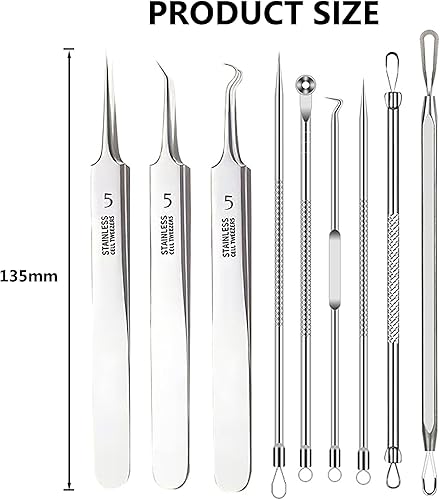 Miniatura 2 de Kit de herramientas para eliminar puntos negros, juego de 11 piezas de extractor de acné de acero inoxidable, pinzas ultra afiladas para eliminación