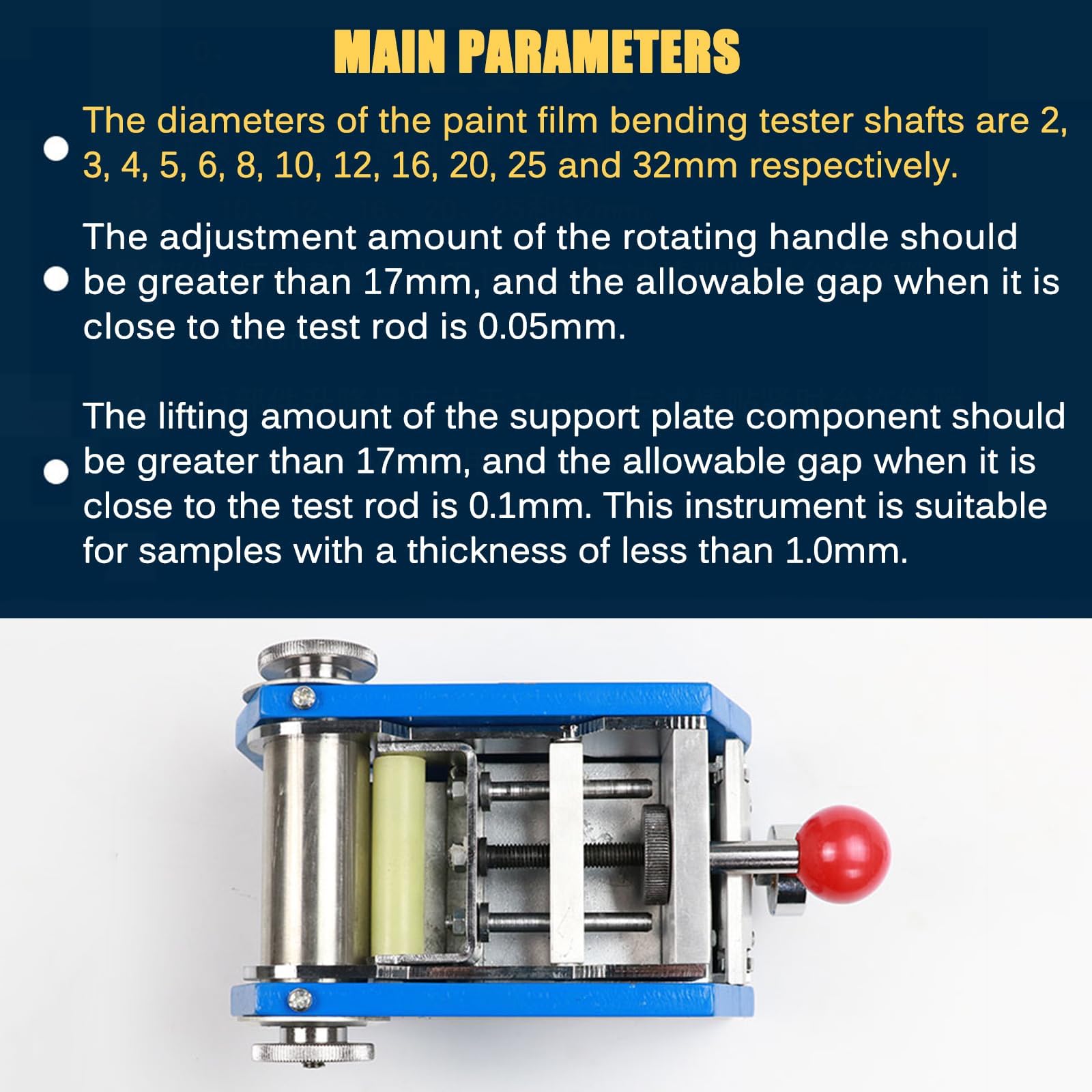 Tester cilindrico della piegatura del mandrino per elasticità del rivestimento e flessibilità della pittura, diametro di Rod dell'asse 2mm - 32mm