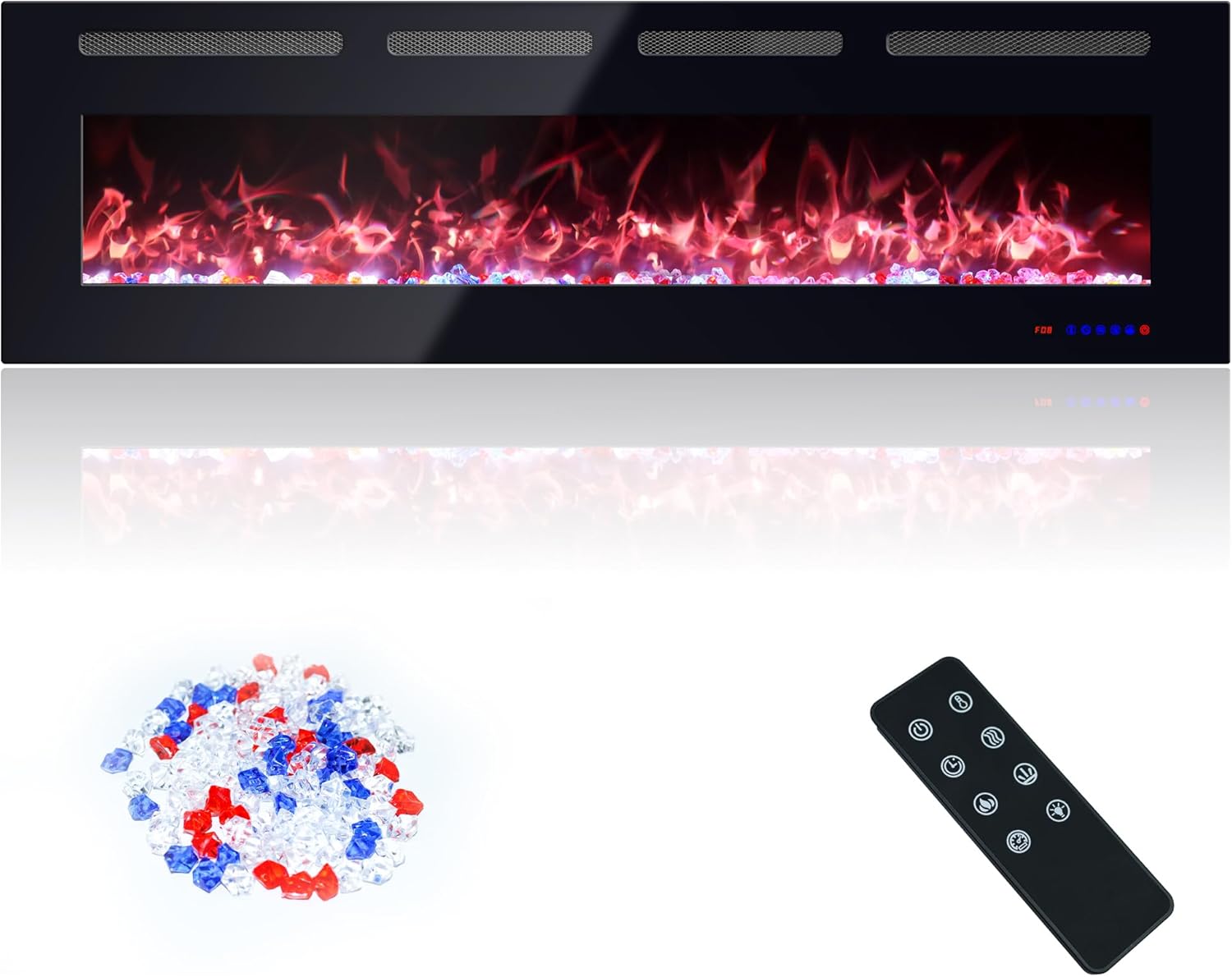 72 Inch Ultra Thin Electric Fireplace Heater, Recessed & Wall Mounted Electric Fireplace Insert with Thermostat, 13 Flame Colors, Remote Control, 750/1500W for Living Room Bedroom
