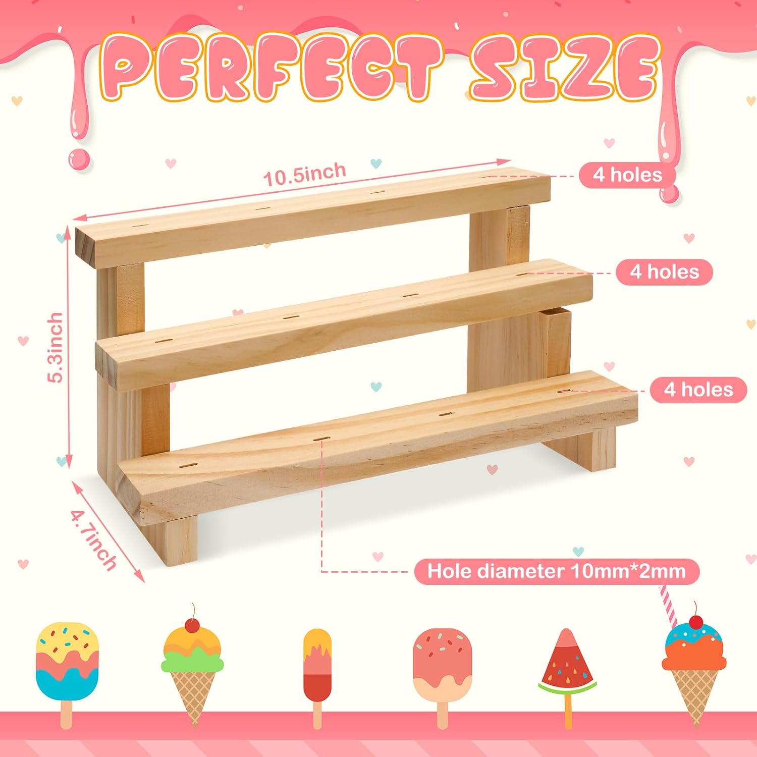 Bokon 2 Pcs Cakesicle Stand Wood Lollipop Holder Display 3 Tier Candy Sticks Holder 12 Holes Wooden Rectangle Cakesicle Shelf for Wedding Birthday Party Baby Shower 4 mm Lollipop Stick (Wood Color)