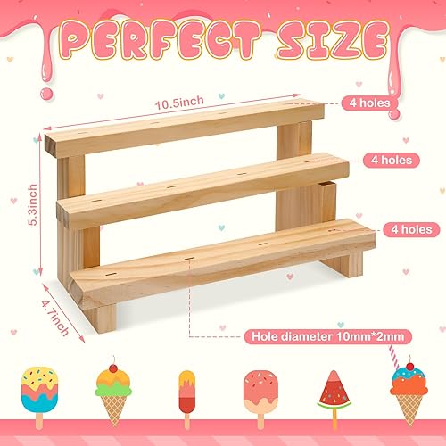 Miniatura 2 de 2 soportes para paletas de madera, soporte para paletas de 3 niveles, soporte para palitos de caramelo, 12 agujeros, estante rectangular de madera