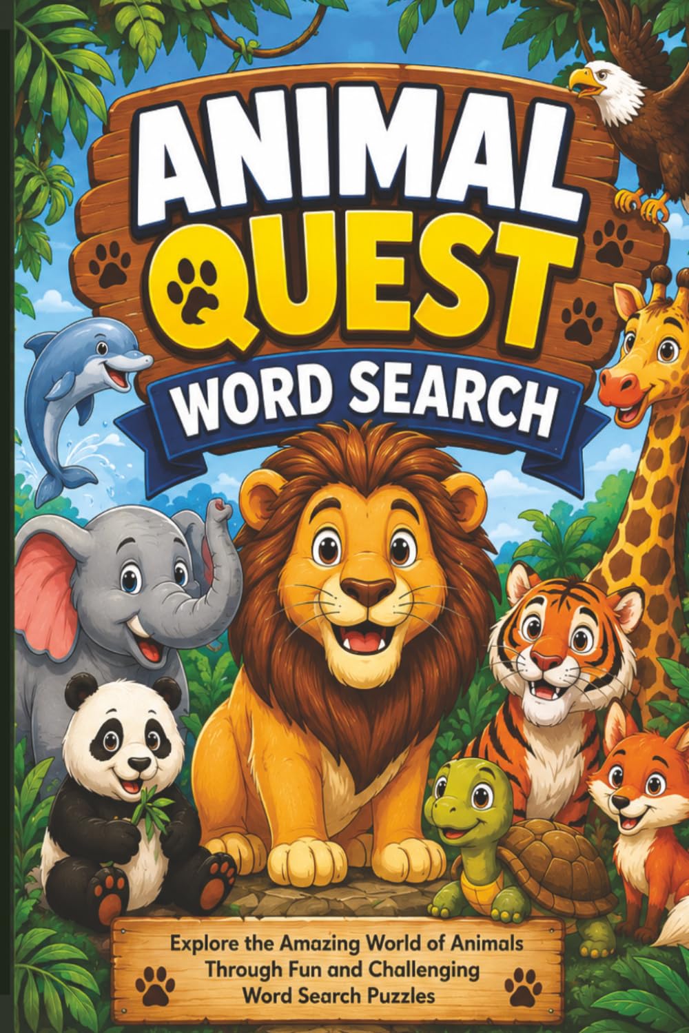 Animal Quest Word Search: Fun Animal-Themed Puzzles Featuring Wild Animals, Farm Animals, Ocean Creatures, Birds, Reptiles, and More