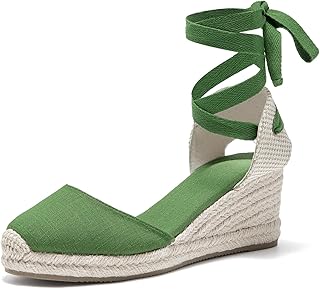 Womens Espadrille Wedge Sandals Closed Toe Platform Lace Up Ankle Strap Slingback Summer Dress Shoes - Buy now