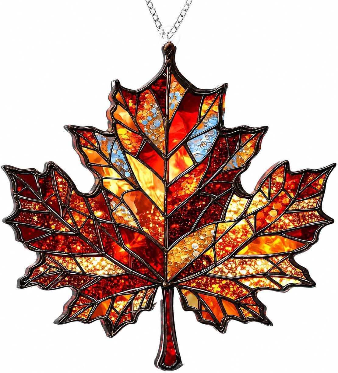 Autumn Fall Decor, Faux Stained Glass Maple Leaf Suncatcher