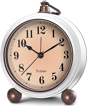 Tetino Analog Alarm Clock,Battery Powered Desk Clocks with Night Light,Silent Non Ticking,Retro Simply Design Alarm Clocks for Living Room, Bedroom, Bedside,Dormitory,Decor,Gift White