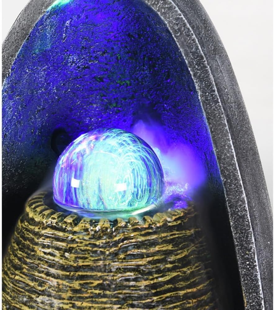 Tall Outdoor Garden Fountain with LED Lights, Jar Water Fountain, Floor Standing Fountains Waterfall for Relaxing Patio Yard Porch(Black)