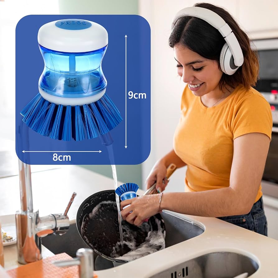 UVVRUR Spazzola Per Piatti Con Dispenser Detersivo Integrato – 2 Pezzi, Ricaricabile, Manico Antiscivolo, Per Lavare Pentole E Padelle
