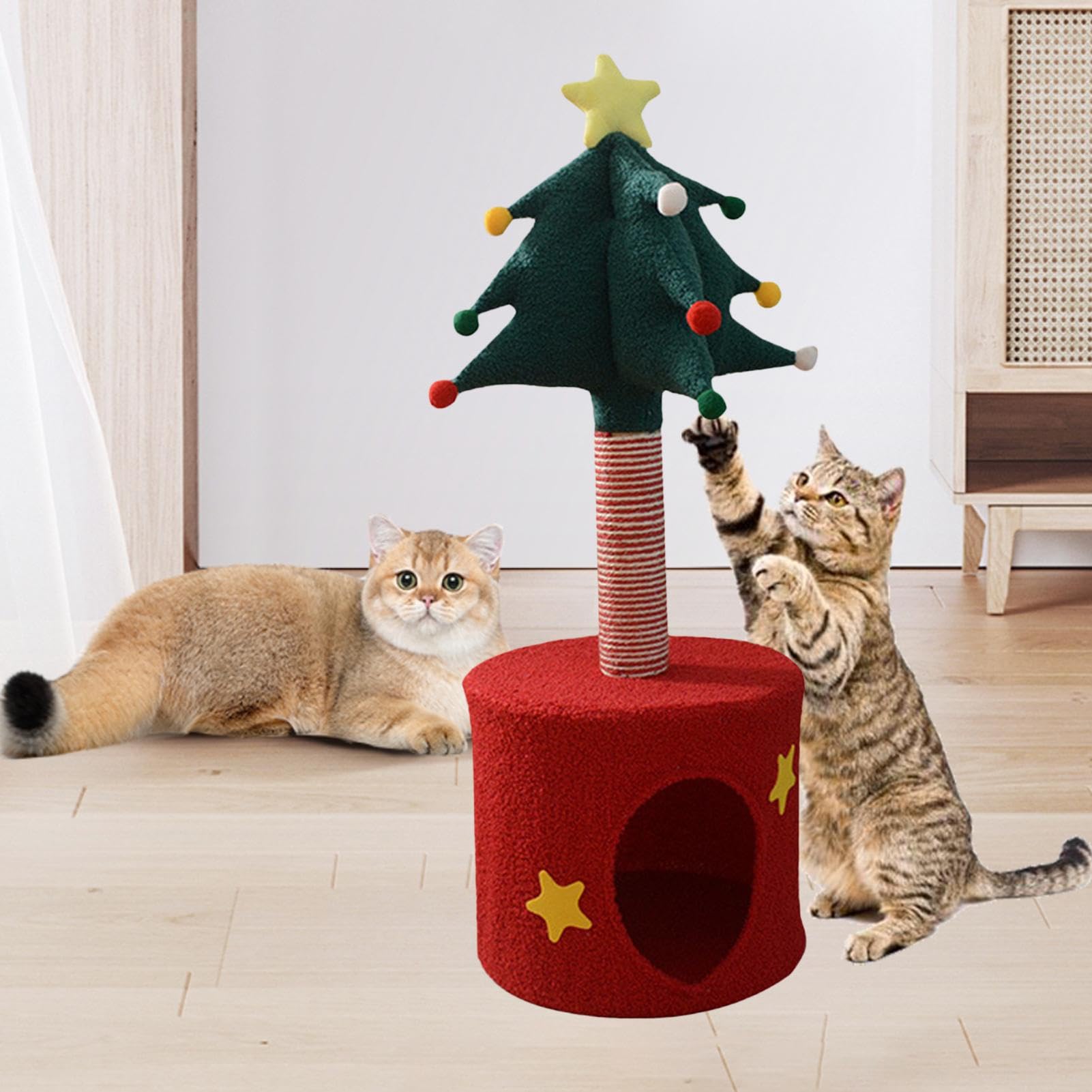 Weihnachtskatzenkratzer Post Mit Bett - Katzenturm Ferienturm | Einzigartiger Sisal-Scratcher Für | Kletterplattformen | Morb Bett Spieldekoration