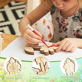 Amazon.com: MotiMind 60 Pcs 3D Unfinished Wood Flowers Crafts to