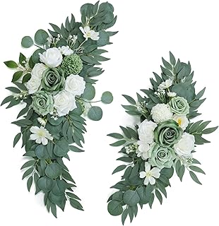 Artificial Sage Green Wedding Arch Flowers Swags Set of 2 for Welcome Si...