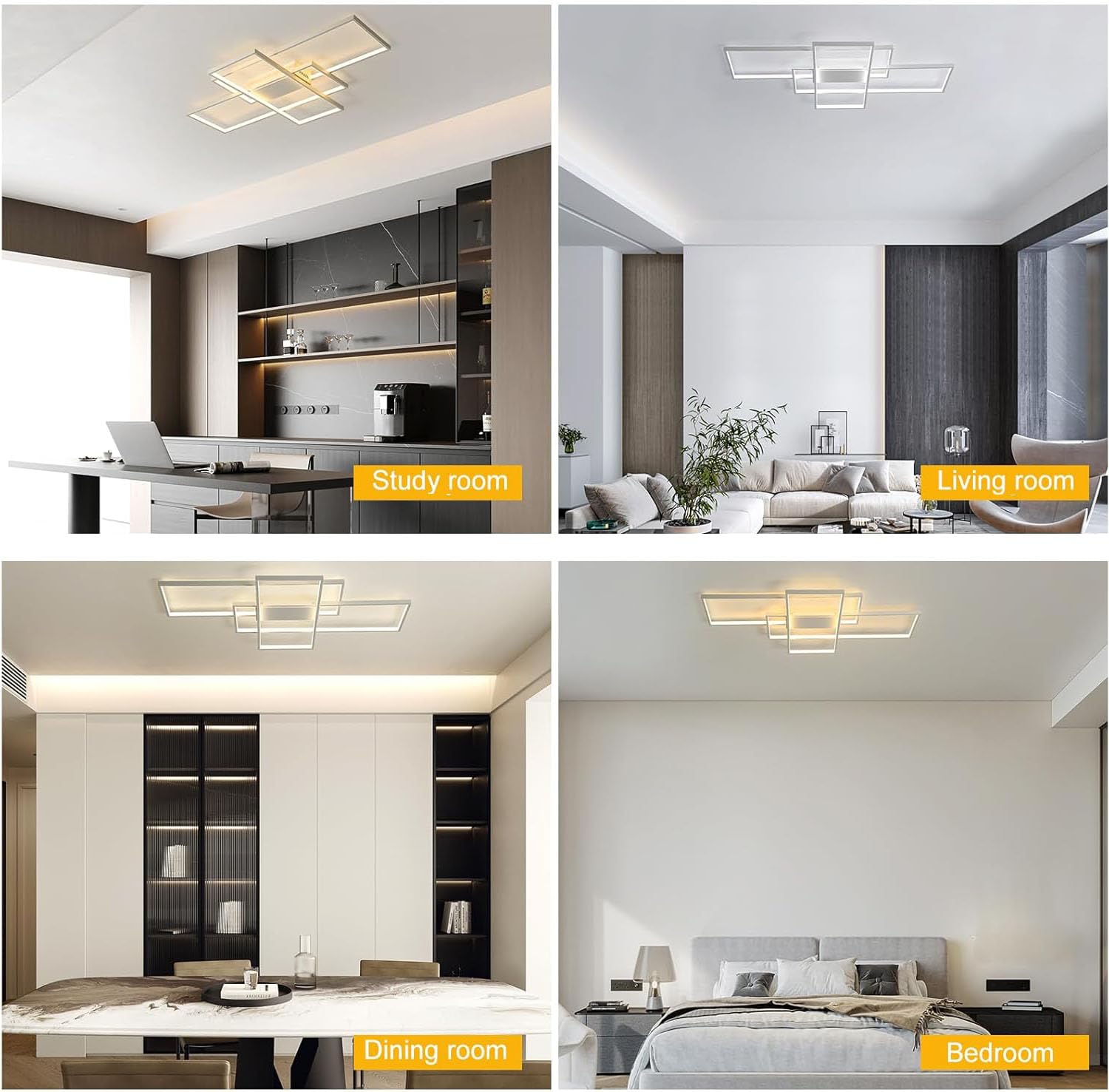 Luminaire Salon 60W 6000LM, Lustre Moderne Salon Dimmable, 3000K-6000K, Lampe de Plafond pour Chambre, Cuisine, 105cm, Blanc