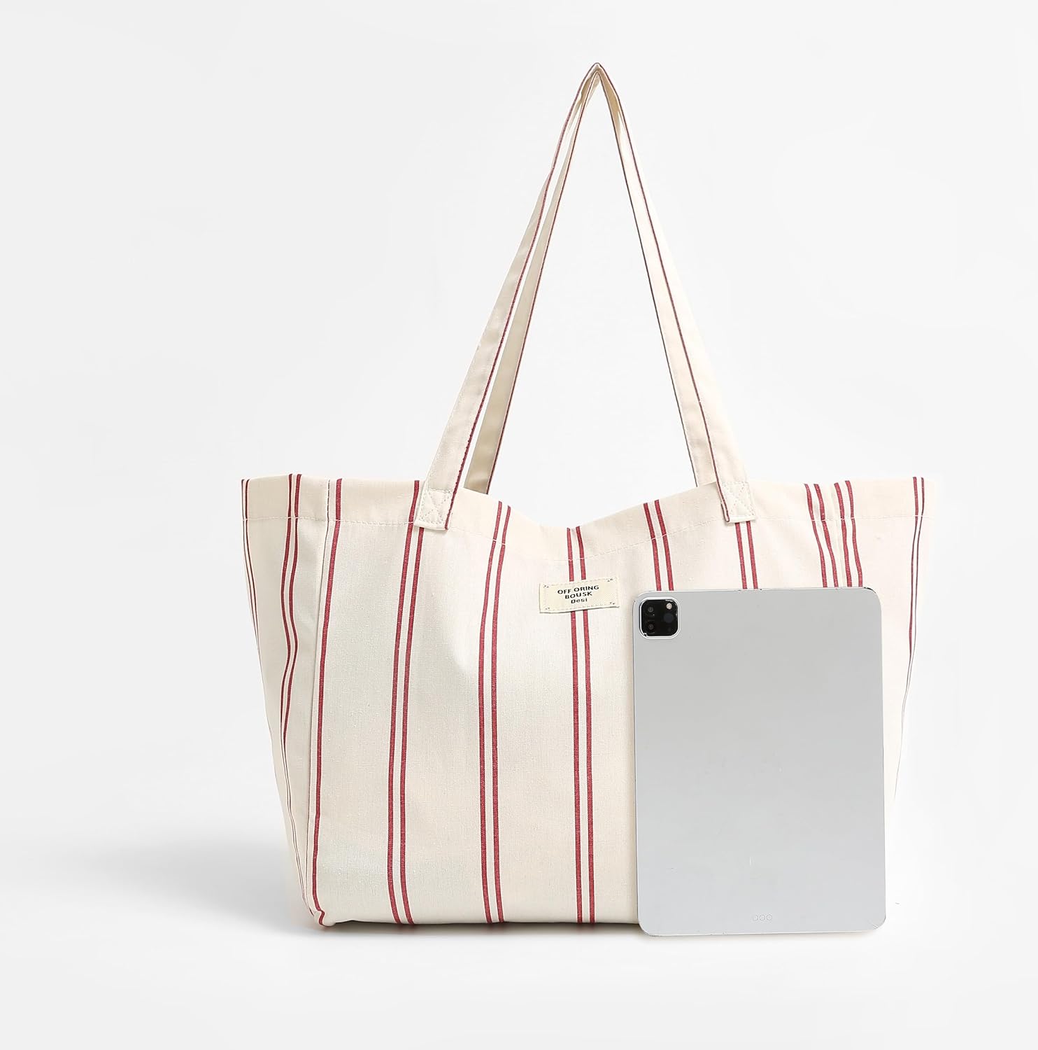 Jeelow Large Striped Or Patterned Canvas Tote Bag for Women Men Shoulder Handbag with Zipper Pocket Travel - Image 5