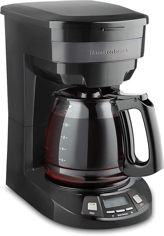 Cafetera de goteo programable de 12 tazas Hamilton Beach | Opciones de preparación regular y atrevida | Pausa y vertido automáticos | Jarra de vidrio | Acero inoxidable negro | 46293J