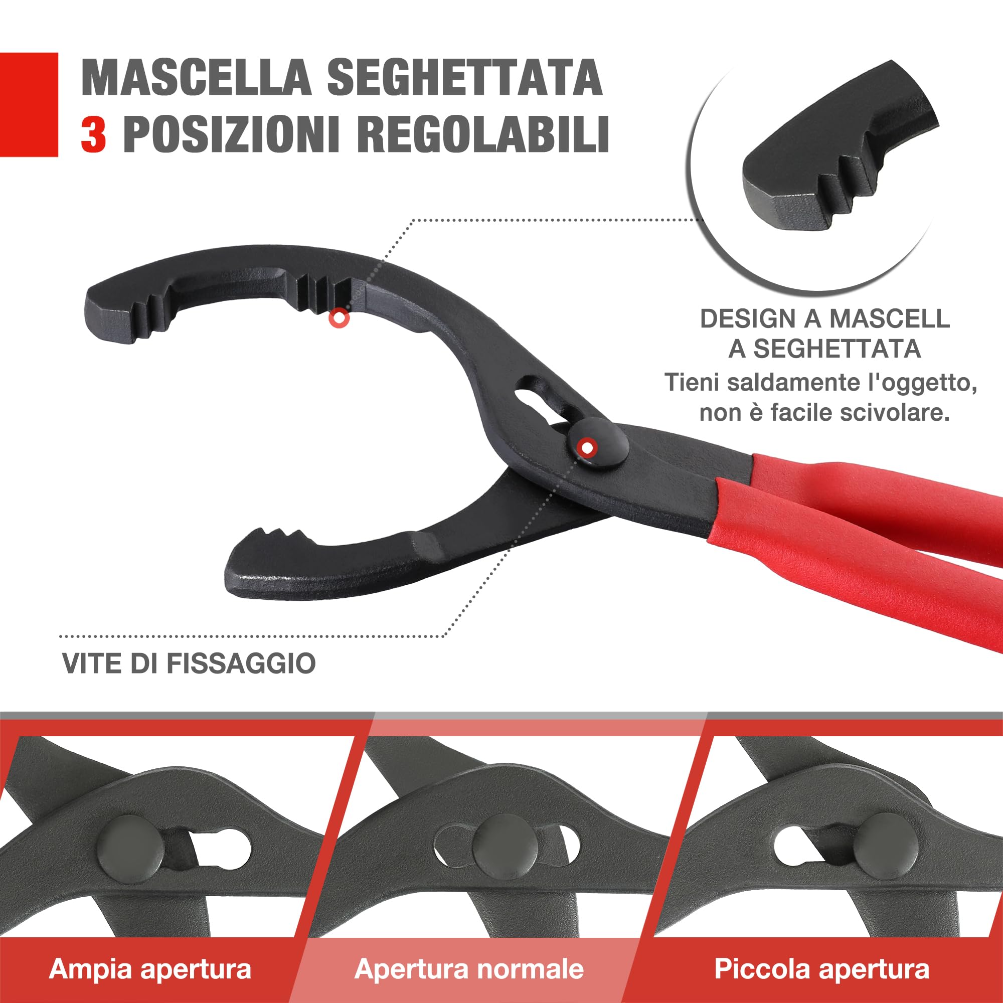 WORKPRO Pinza Filtro Olio Regolabile 30cm, Chiave Filtro Olio Ø 60-102mm