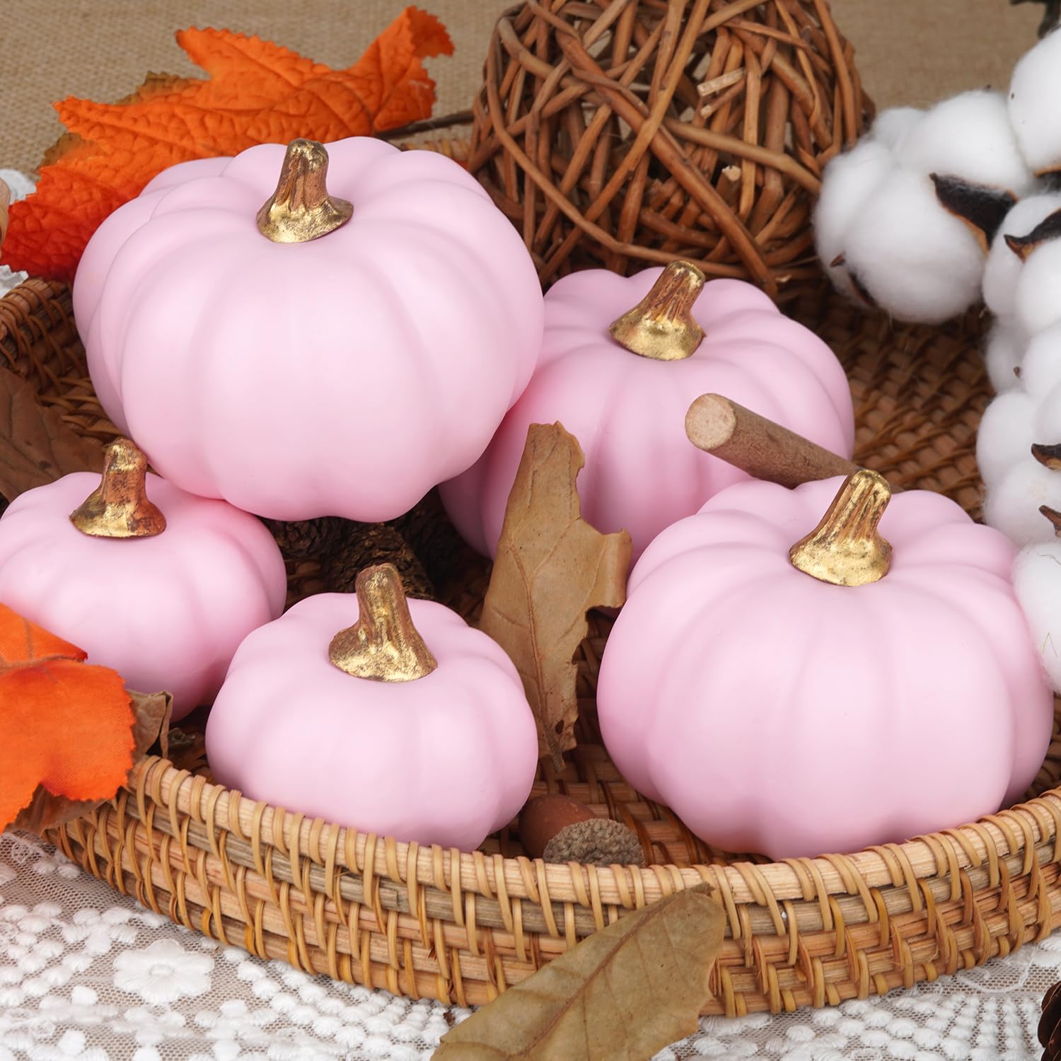 Artmag Artificial Pumpkins Bulk 12Pcs Assorted Sizes Harvest Lifelike Pumpkin Fake Foam Pumpkin for Fall Autumn Halloween Home Party Thanksgiving Party Holiday Decor Pink