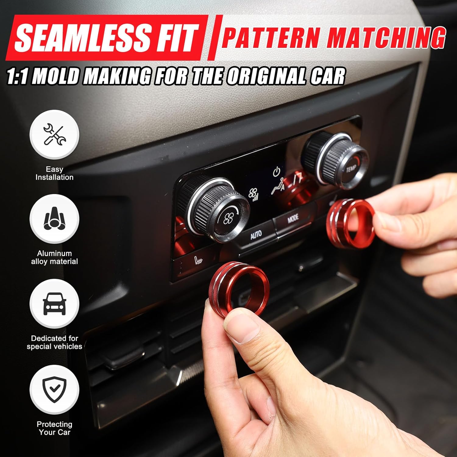 Rear Air Conditioning Control Knob Ring Trim Compatible with Hummer EV 2022-2026 SUV/SUT Back Climate Air Conditioner Button Cover Accessories 2Pcs (Red)