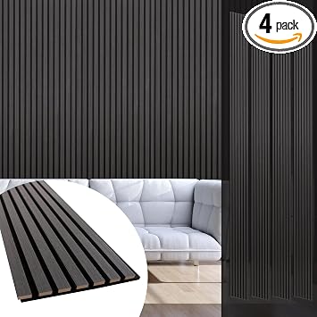 Yuzzy Wood Panels for Wall and Ceiling - 108 x 11 Inch Wood Slat Acoustic Panels 4 PCS - Modern Sound Absorbing Wall Panels for Interior Wall Decor for Home, Office, Studio - Rustic Black Oak