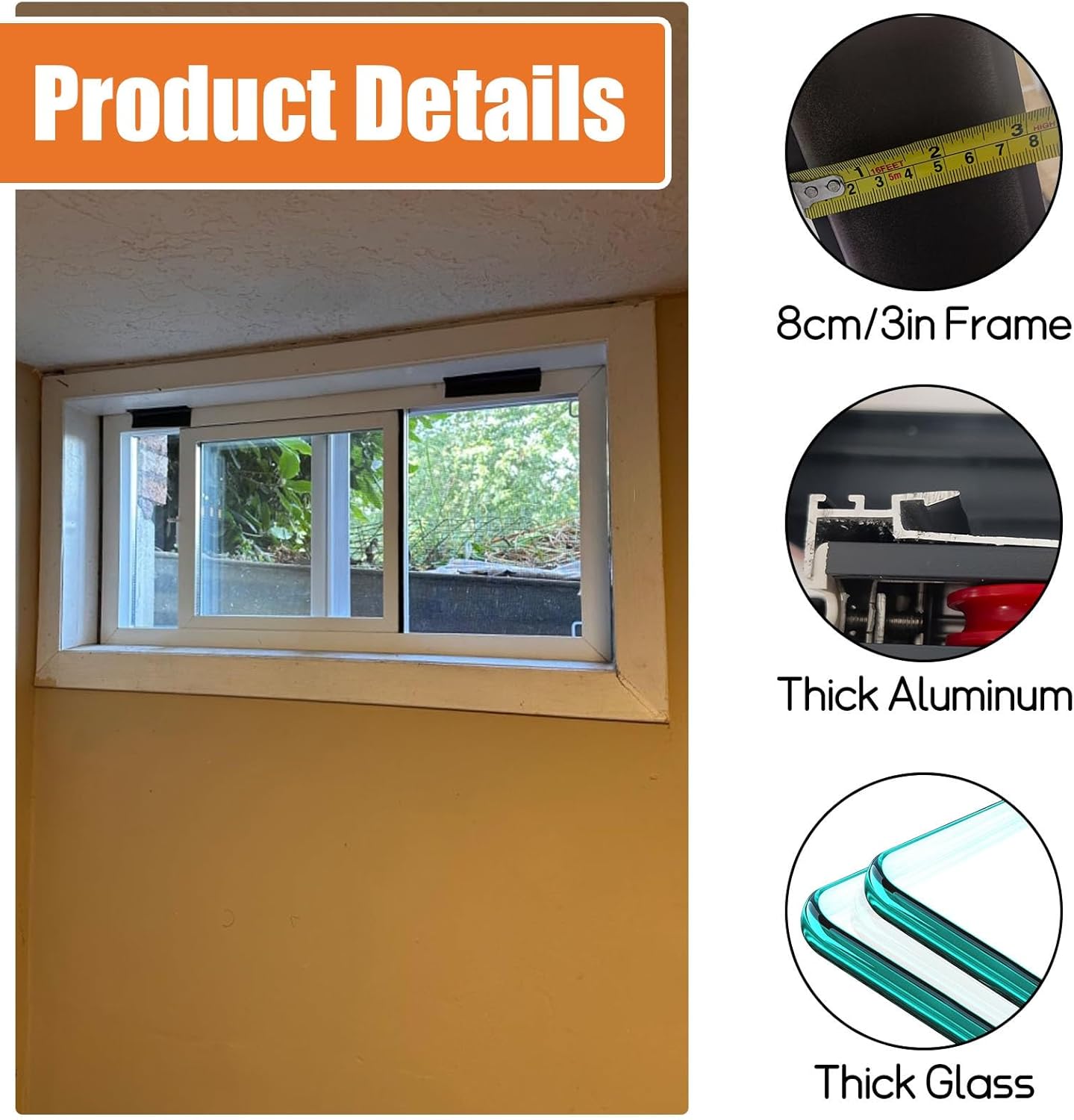 Household Sliding Windows, Replacement Basement Window, with Secure Locking, with Tempered Glass and Screen, Flush Mount, for Basement, Bathroom(White,WxH 28x12"/71x30cm)