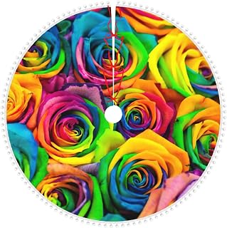 Tapete para falda de árbol de Navidad con estampado de rosas coloridas, falda de árbol de Navidad personalizada, para decoración de fiestas en interiores y exteriores