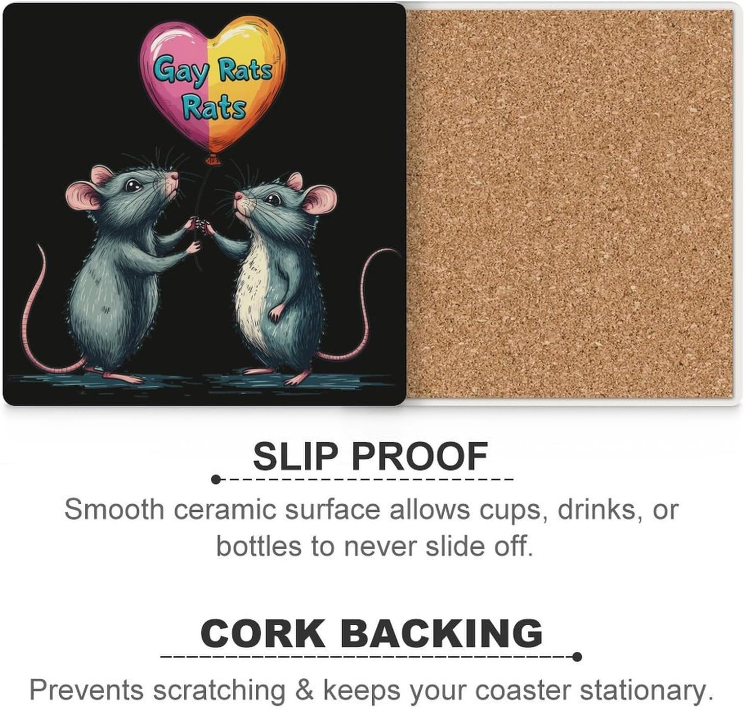 Gay Rats Ceramic Coasters Set Square Drink Coasters Table Coaster for Kitchen Desktop Decor