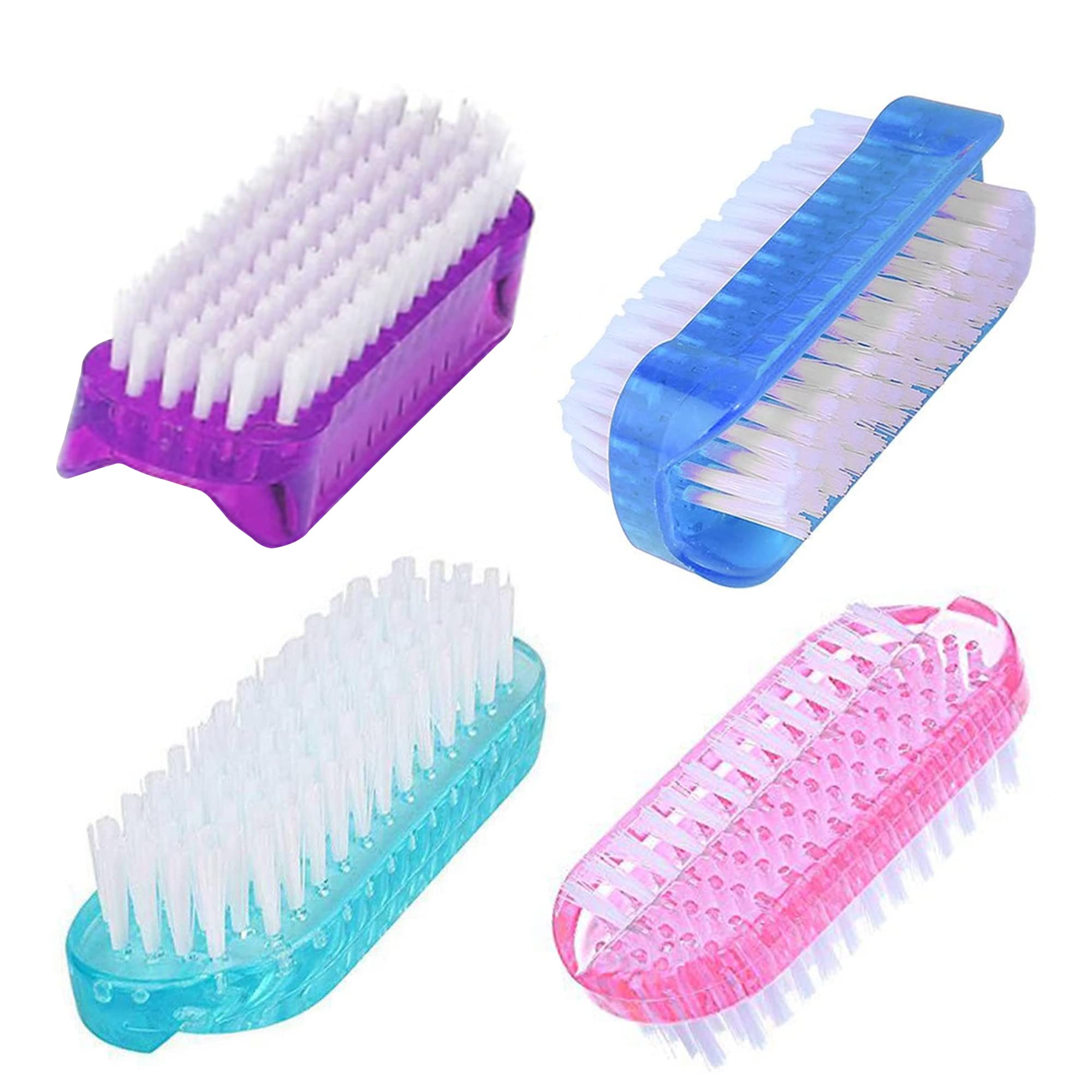 MAKJUNS WATELL Double Sided Nail Brush - 4 Pcs with 2 different kinds of Nail Brushes with Plastic Handle For Cleaning Nails - Easy to Use Brushes - Nail Cleaning Scrubbing Brush for Hands Feet Nails