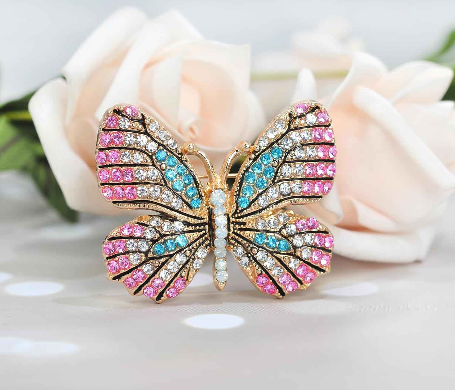 Gyn&Joy Multi-Color Crystal Rhinestone Winged Butterfly Pin Brooch BZ030