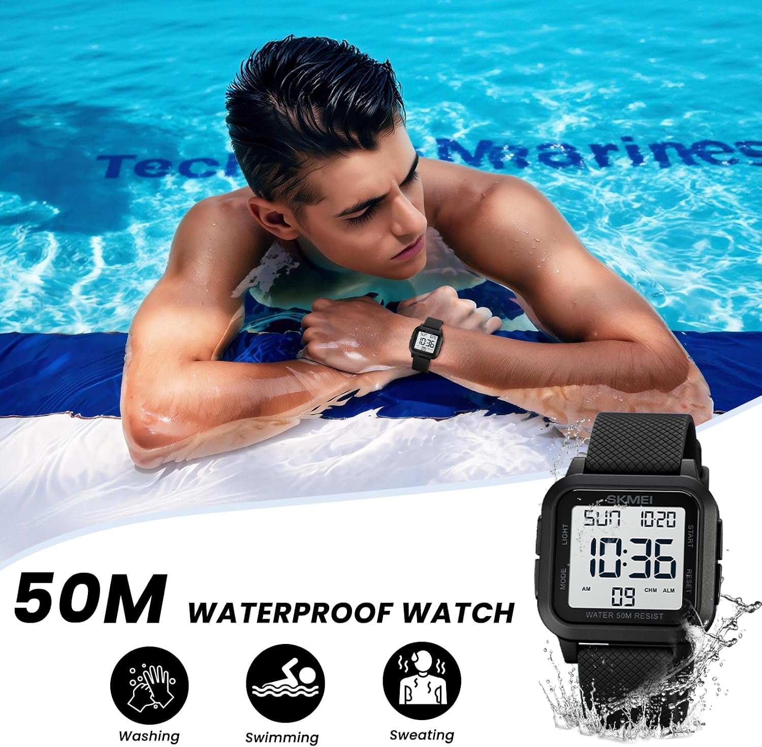 SKMEI Men's Military Digital Sports Watch Ultra-Thin Waterproof Wrist Watches for Men with Stopwatch Countdown Timer Alarm Function Dual Time LED Back Light