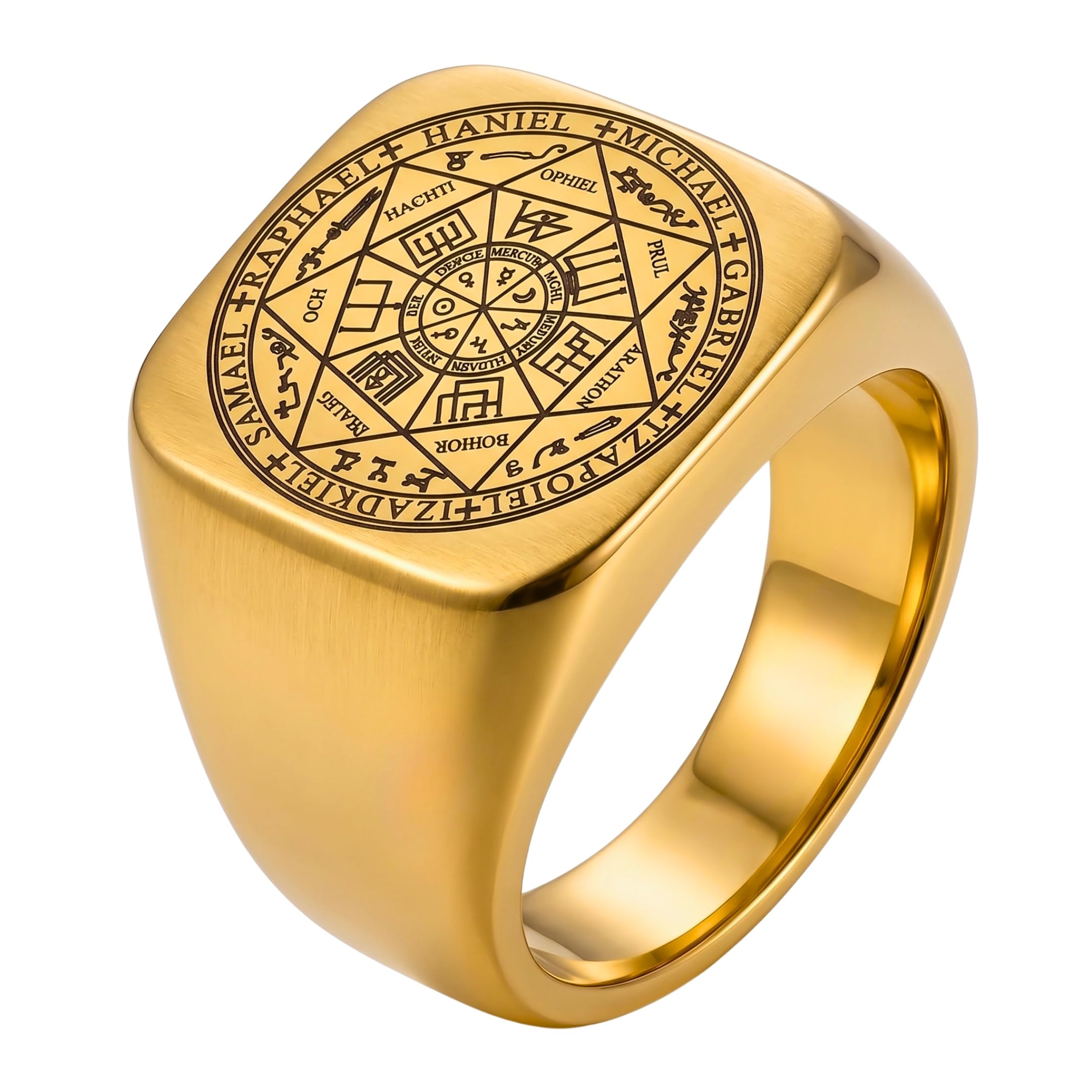 the men thing 7PROTECT - Titanium Steel Ring | The Seals of The Seven Archangels Protection for Mens (Gold Toned - 26)-picture-34